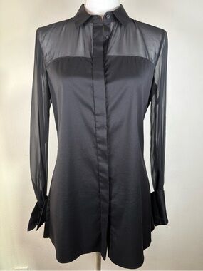 alice + olivia black sheer yoke button front blouse top
